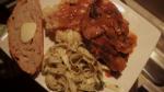 Finished Product - Osso Bucco, garlic mashed potatoes, pesto fettuccine, homemade bread