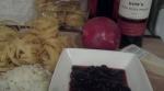 Marinated chicken & dried cherries in port and cherry & pomegranate juices, then sautéed & tossed with fettuccine. Good but needs more experimenting.
